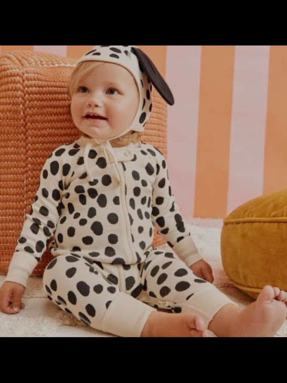 Hanna Andersson Cream One-Piece with Black Spots & Hood